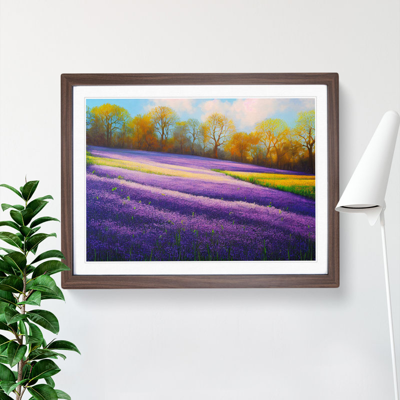 XH1022-3022X Electrifying Bluebell Field - Single Picture Frame Painting, 46cm H x 64cm W x 2cm D, Walnut