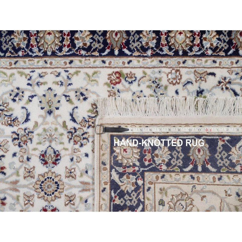 Tapis oriental blanc perle 3 pi 1 po x 5 pi 2 po, noué à la main, en laine et en soie, 250 KPSI, à poils doux