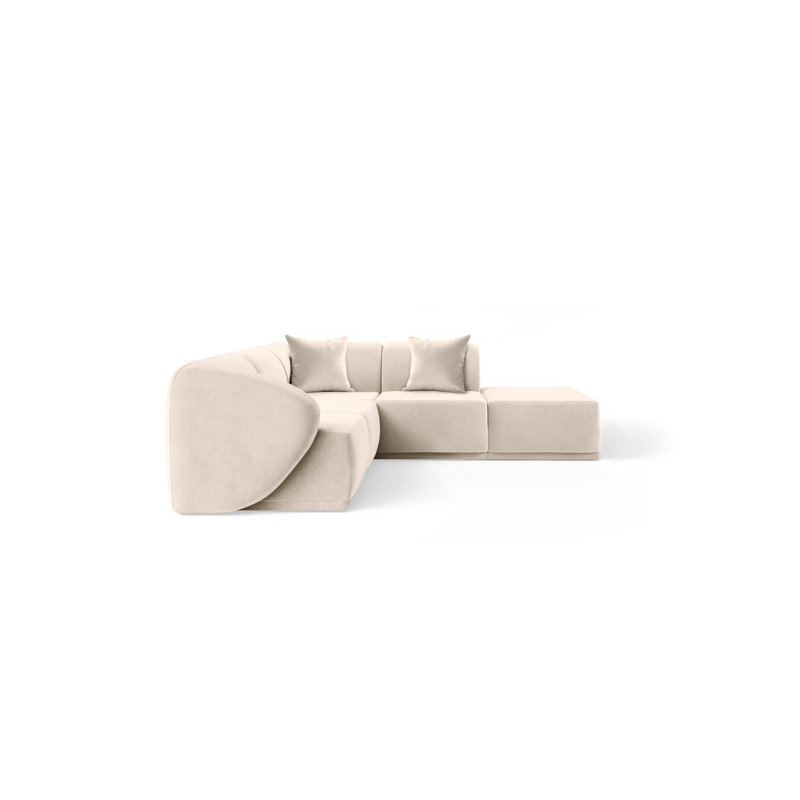 5 Seater Velvet Sofa & Chaise, Beige Velvet, Right Hand Facing
