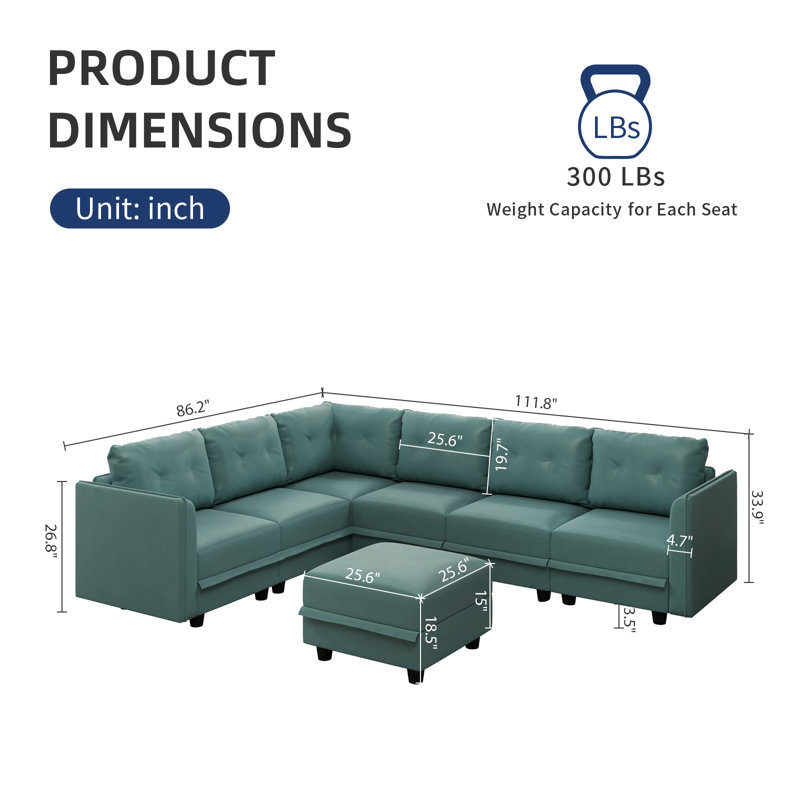 Kosuke Upholstered L-Shaped Sectional, Green Polyester Blend