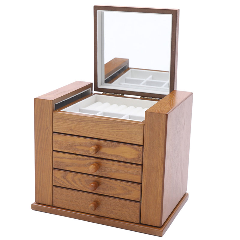 5-Tier Wooden Jewellery Organizer Box with Mirror