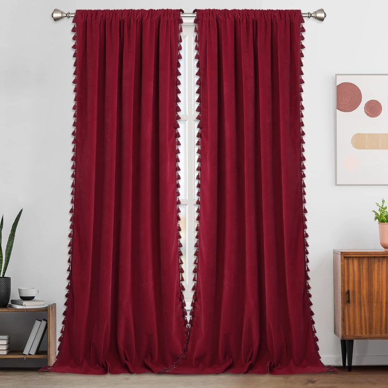 Panneaux de rideaux doux avec rideaux en velours pour le salon, Rouge, L 42 po x L 108 po