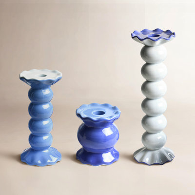 Iris Blue Ruffle 6-Piece Candlestick Set