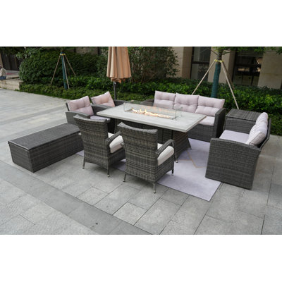 Ensemble de conversation en osier / rotin pour 9 personnes avec coussins Xanthus