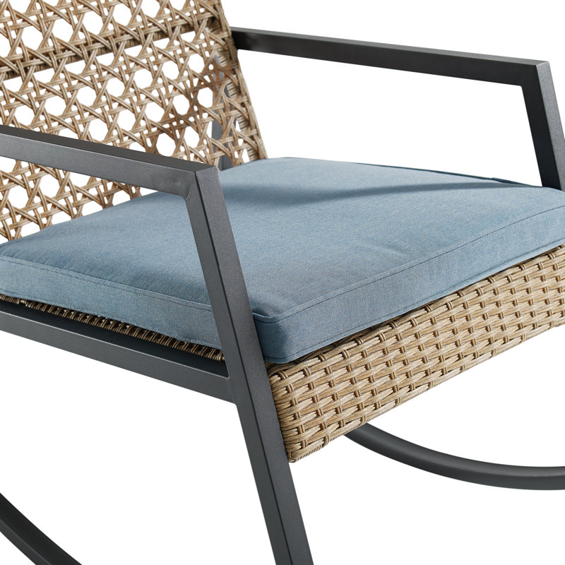 Dolezal Metal Outdoor Chair, Light Brown Frame/Blue Cushion