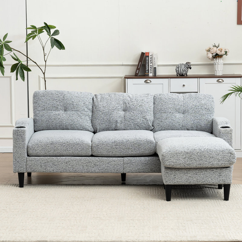 Convertible Combination Sofa Sofa L-Shaped Sofa With Footstools With Storage, White/Black