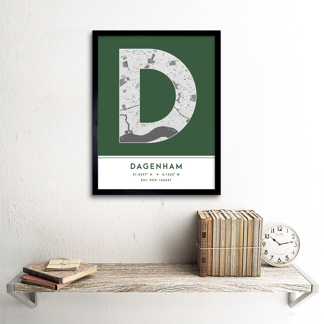 Dagenham City Map Dagenham Green - Single Picture Frame Typography