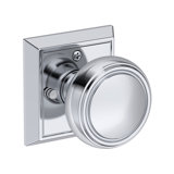 Bremerton Privacy Knob with Chamfered Square Rose in Lifetime (PVD) Satin Brass