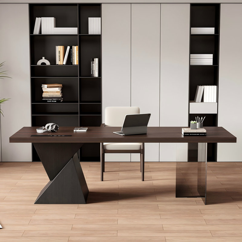 Bureau 86,61 "rectangulaire en pin brun, 29.53" H x 86.61" W x 31.5" D