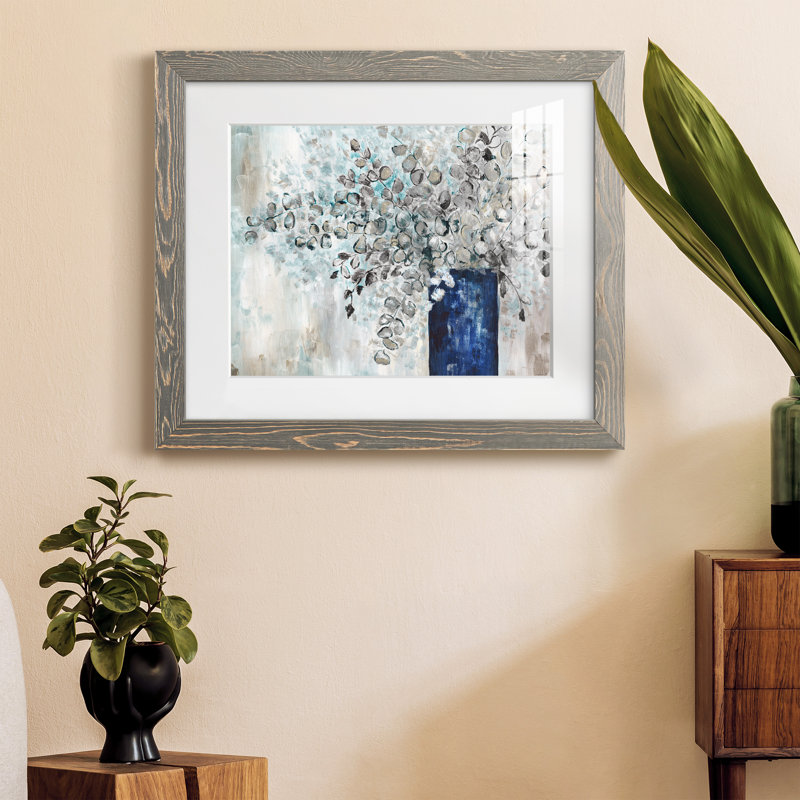 Eucalyptus réformé - peinture encadrée, Encadré gris, H 20 po x l 17 po x P 1,5 po