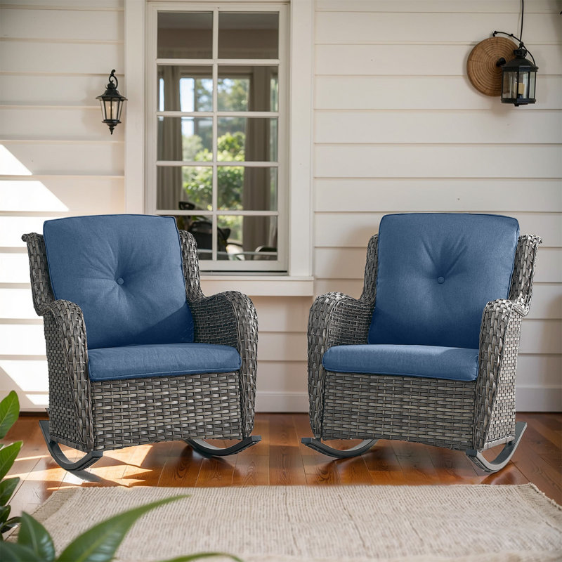 Bonia Outdoor Wicker Double Rocking Chairs, Blue, Gray