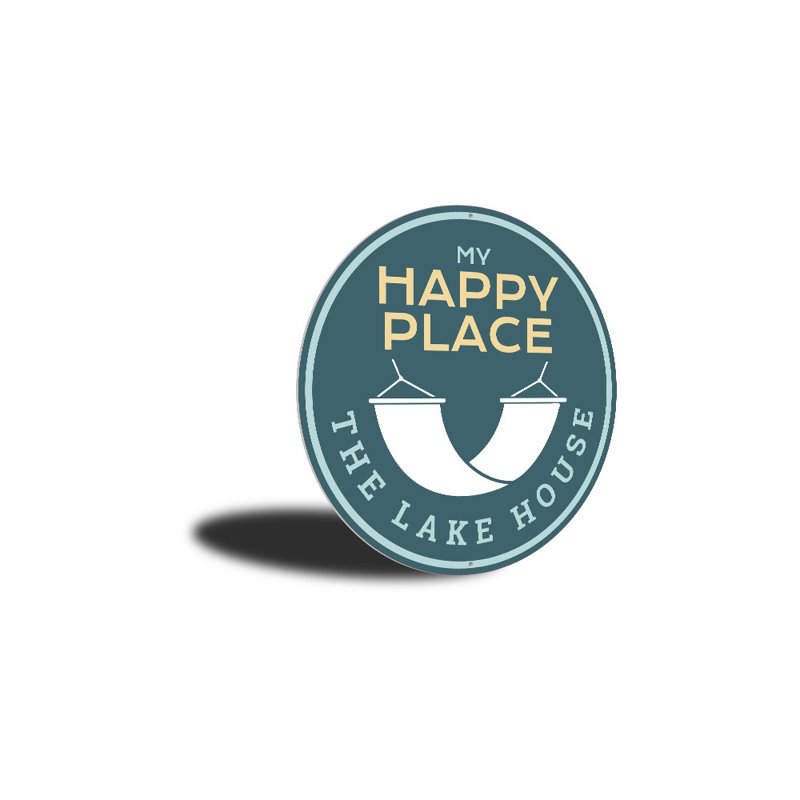 Plaque en aluminium Happy Place Lake House, H 18 po x l 18 po x P 0,06 po
