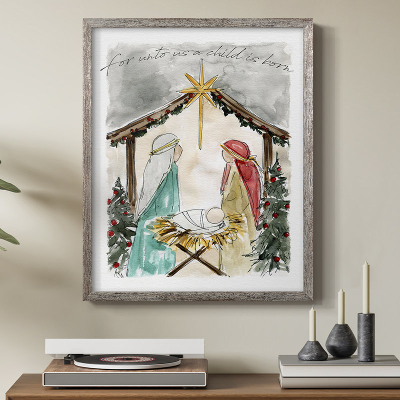 «Unto Us A Child is Born», reproduction encadrée - bois massif, H 11 po x l 9 po
