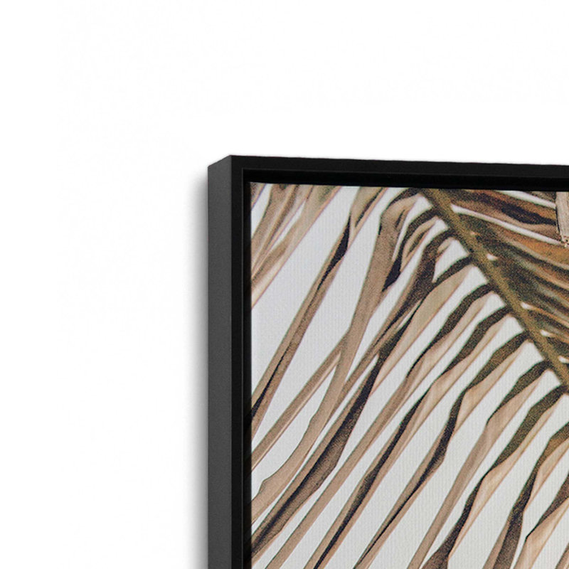 «Palm Leaf Serenity», reproduction sur toile tendue, H 12,75 po x l 8,75 po x P 1,75 po, Cadre flottant noir satiné