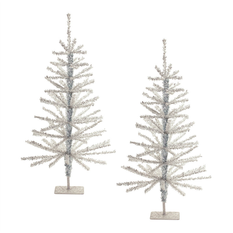 Ensemble de deux sapins de Noël clairsemés argentés