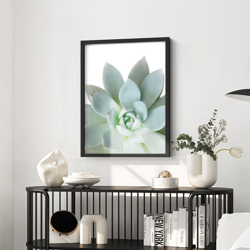 «Pastel Green Succulent Détail Botanical Illustration Small Decor Art Work», H 16 po x l 12 po, Blanc
