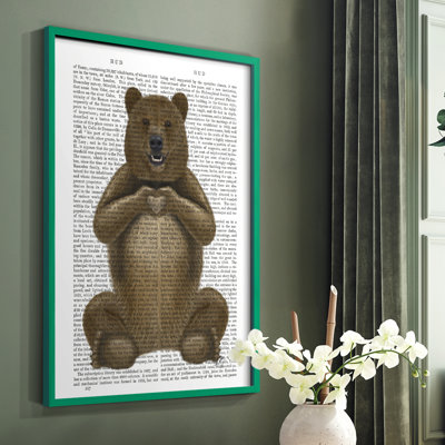 «Bear and Hand Heart», reproduction encadrée - bois massif