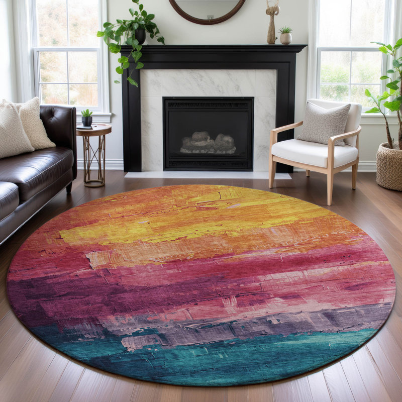 Premium Machine Washable Elize AMF1473 Abstract Rug, Round 8'