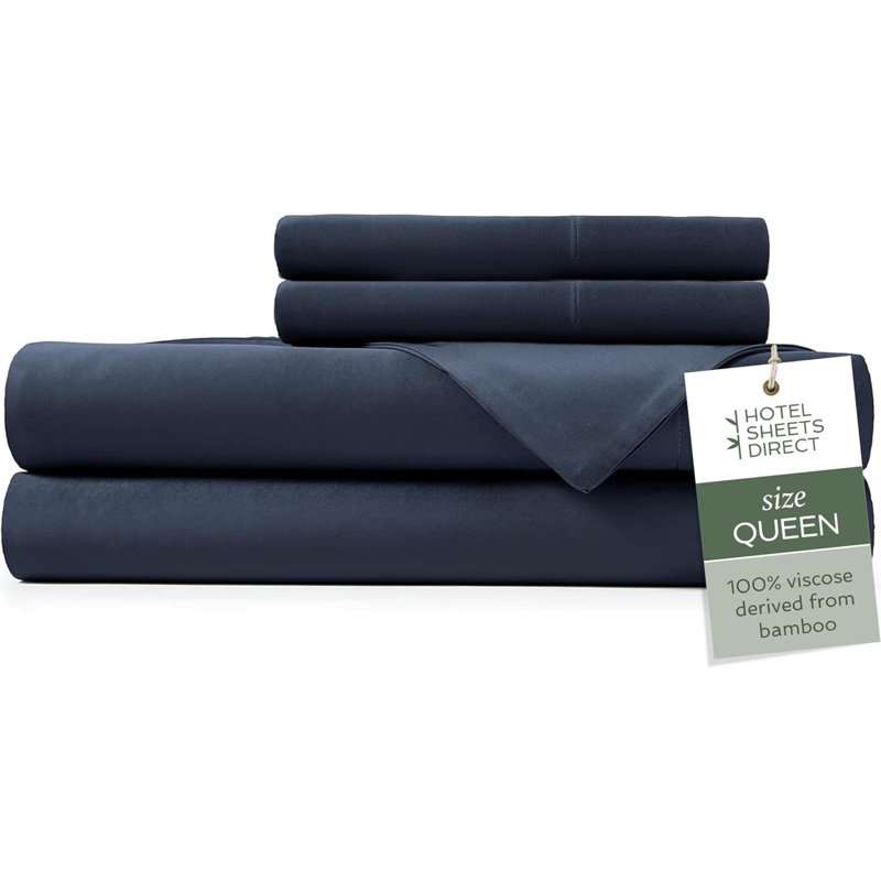 4 Piece Bed Sheet Set Queen, 100% Viscose Derived From Bamboo Sheets Set With 2 Pillowcases, Cooling & Breathable Luxury Bedding, Moisture-Wicking & Silky Soft Texture
