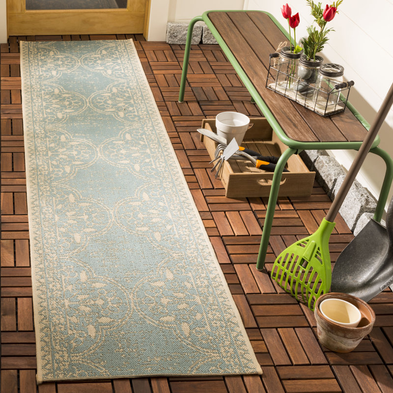 Goodrich Cream/Aqua Indoor/Outdoor Rug, Runner 61 x 244 cm