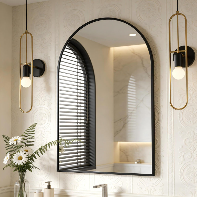 Tempered Glass and Aluminum Alloy Framed Decorative Wall Mirror, Black, 36" x 24"