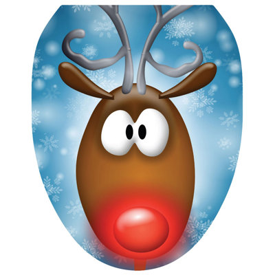 Holiday Reindeer Glow Toilet Seat Decal – Toilet Tattoos Static Cling Vinyl Lid Cover Fits Round & Elongated Seats