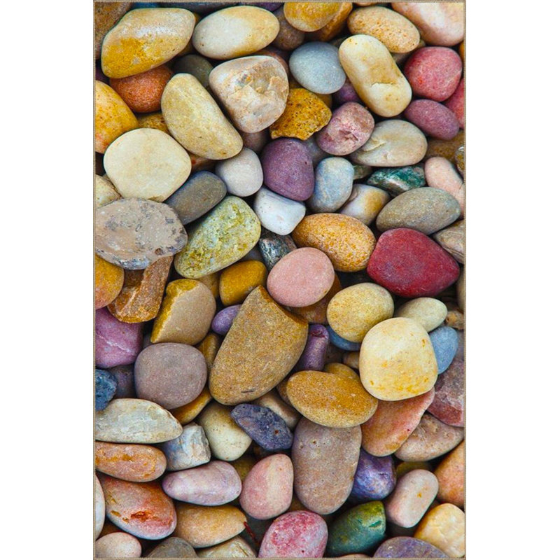 Tapis tissé multicolore à motif cailloux et tapis lavable, Rectangle 3 pi 3 po x 4 pi 11 po