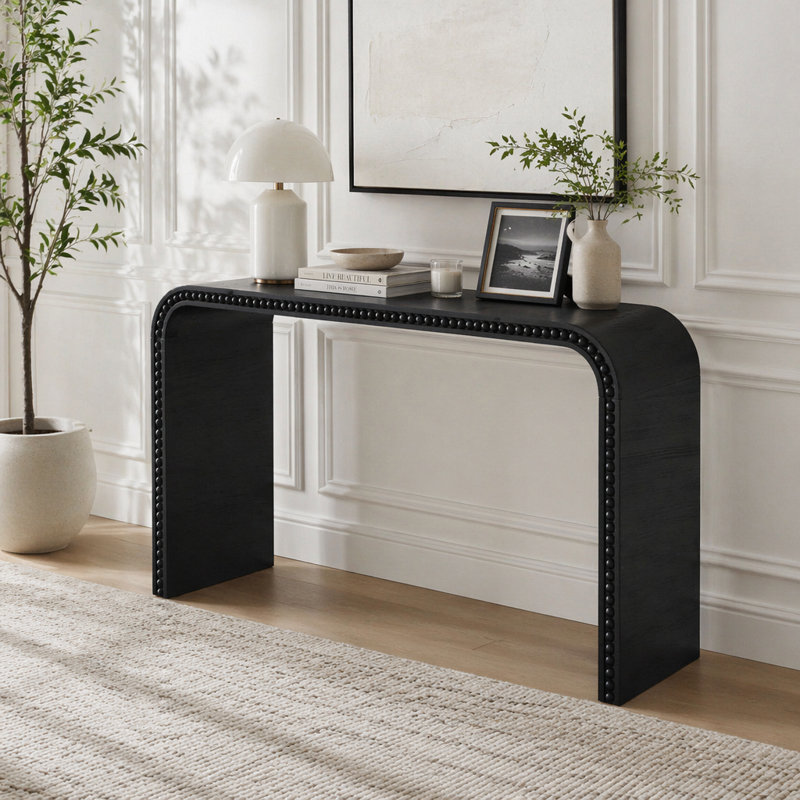 Console, table d'entrée de 59 po, table de style cascade courbée, Black