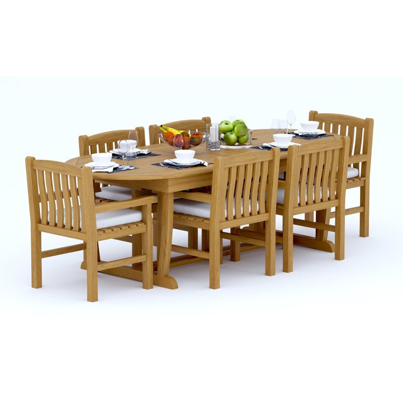 Devon Teak Wood Patio Dining Set with Oval Table, 6