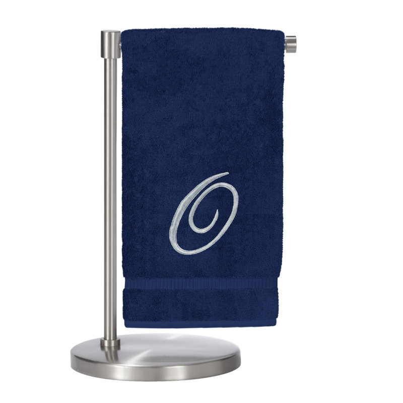 Ensemble de serviettes de bain 2 pièces 100% coton monogramme, Marine / Argent, O