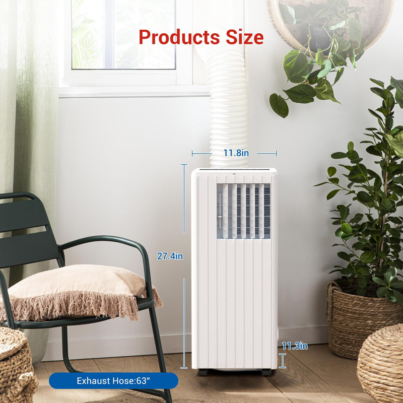 Climatiseur portatif de 8 000 BTU, refroidit les pièces jusqu'à 350 pieds carrés, unité 3-en-1 avec modes ventilateur et déshumidificateur, comprend une télécommande, une minuterie 24H, un ensemble facile à installer et des roulettes pour le bureau de la chambre à coucher