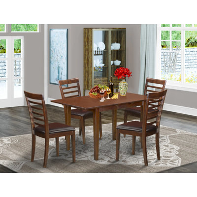 5 Piece Dinette Set for 4 Includes a Rectangle Dining Room Table with Butterfly Leaf and 4 Faux Leather Kitchen Dining Chairs, Mahogany