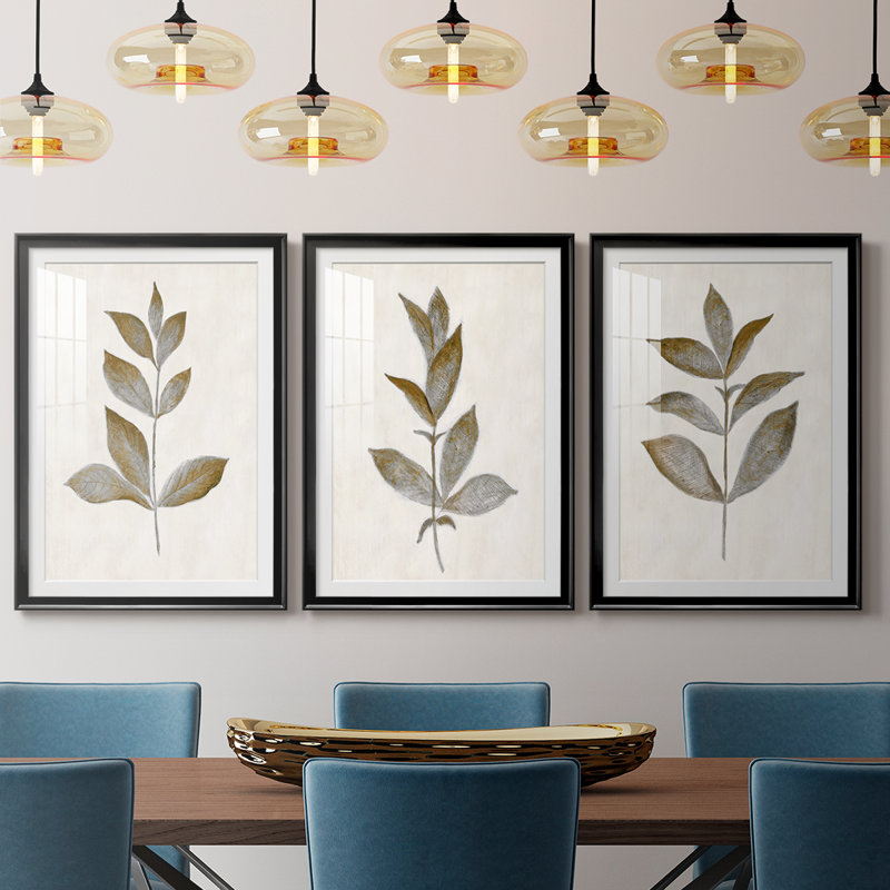 Bronze Leaf I  -Custom Framed  Premium Print W Matt - 3 Pieces, 27" H x 57" W