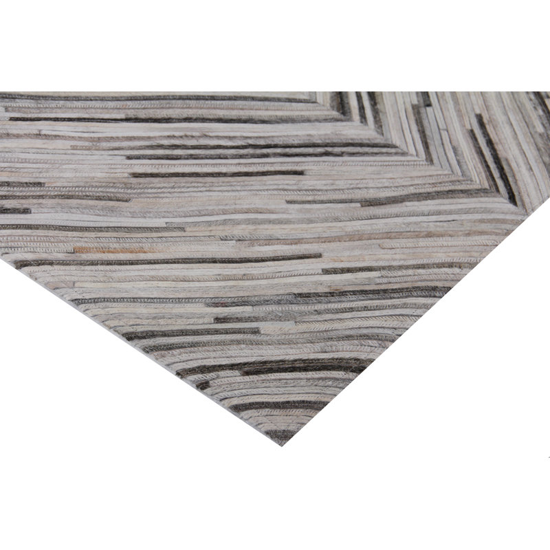 Natural Hide Cowhide Chevron Area Rug in Gray, Rectangle 8' x 11', Gray/Beige/Ivory