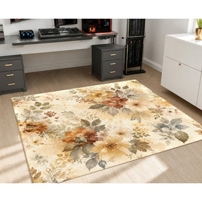 Tapis antidérapant en velours, motif floral botanique vintage aux tons chauds et naturels, tapis décoratif, décoration intérieure artistique pour salon, chambre à coucher, entrée