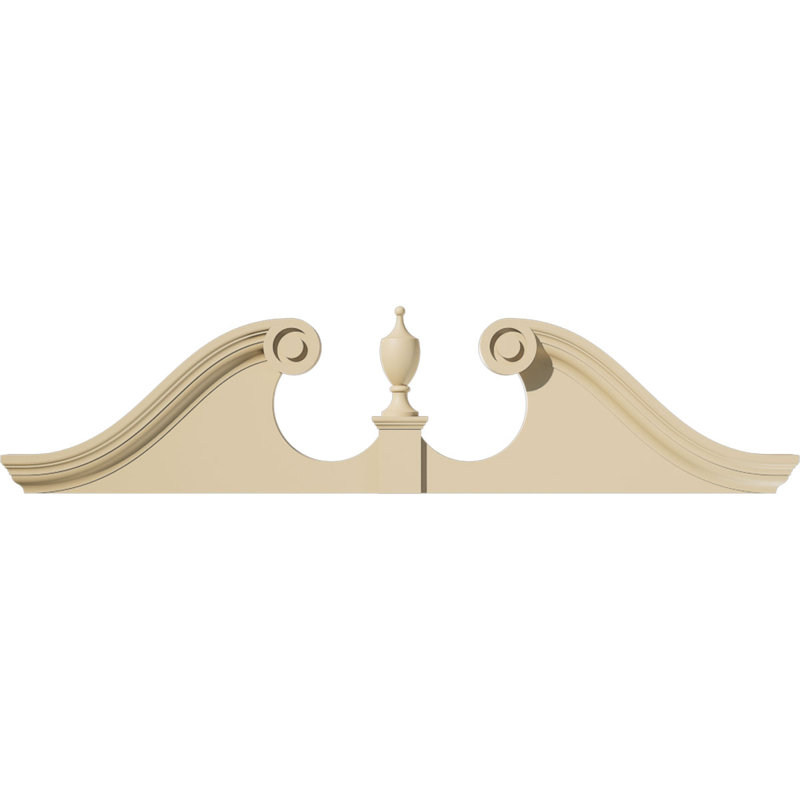 54"W x 13-1/2"H x 3"P Rams Head Signature Urethane Pediment (Urn Ships Unattached in Box), Primed Tan