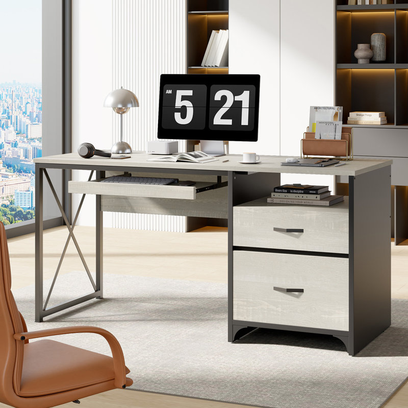 Bureau d'écriture avec plateau pour clavier Labelle, Blanc délavé