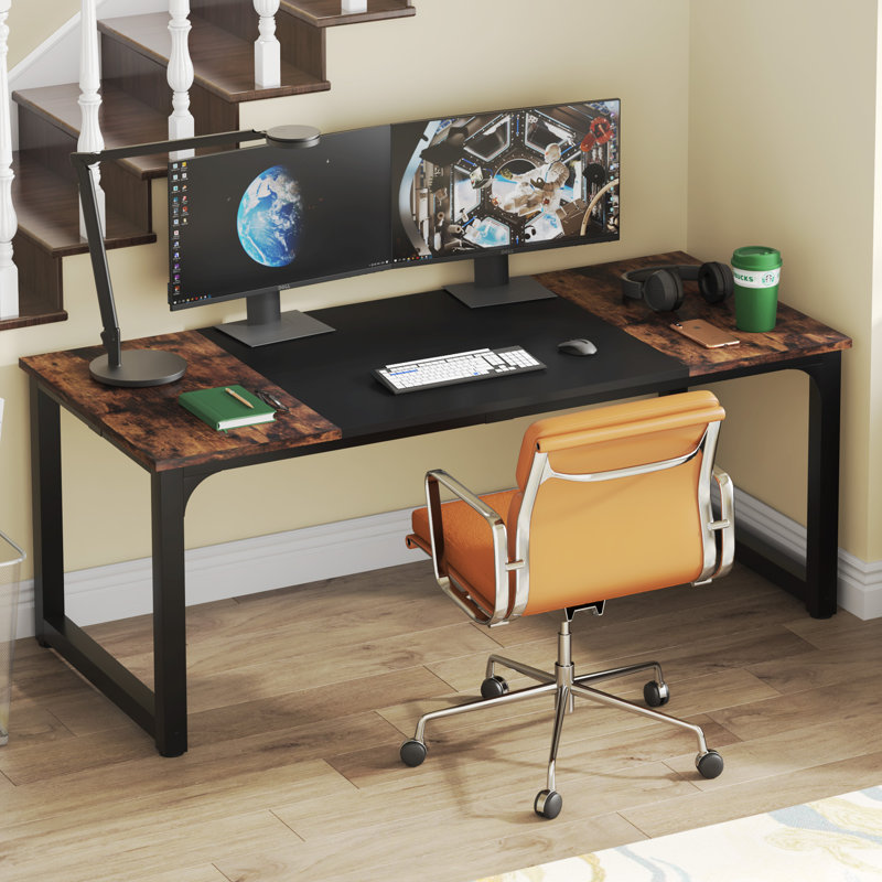 Dorether Ergonomic Computer Desk, Brown/Black