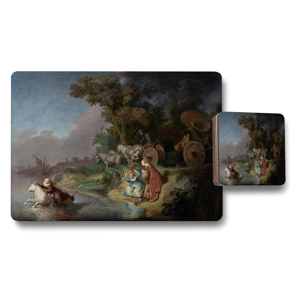 Placemat and Coaster Set Featuring Classic Landscape Painting Artwork