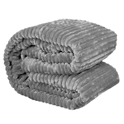 Soft Plush Cozy Warm Fleece Ribbed Striped Textured Bed Throw Blanket