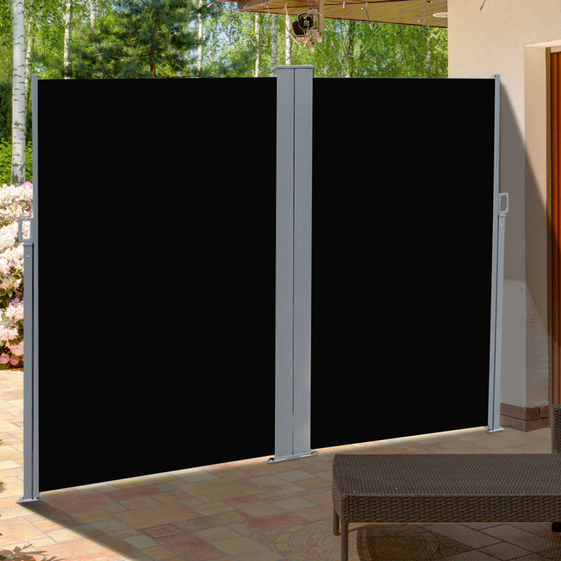 Auvent rétractable latéral - écran de 20 po à double résistance et pare-soleil noir avec base en acier avec base, pour une utilisation intérieure et extérieure,