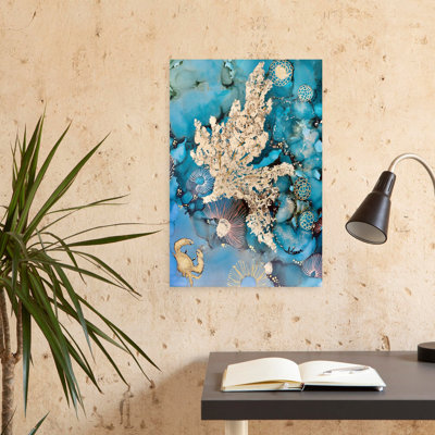 Golden Ocean Depths Abstract Colorful Fish Animal Coastal Wall Art