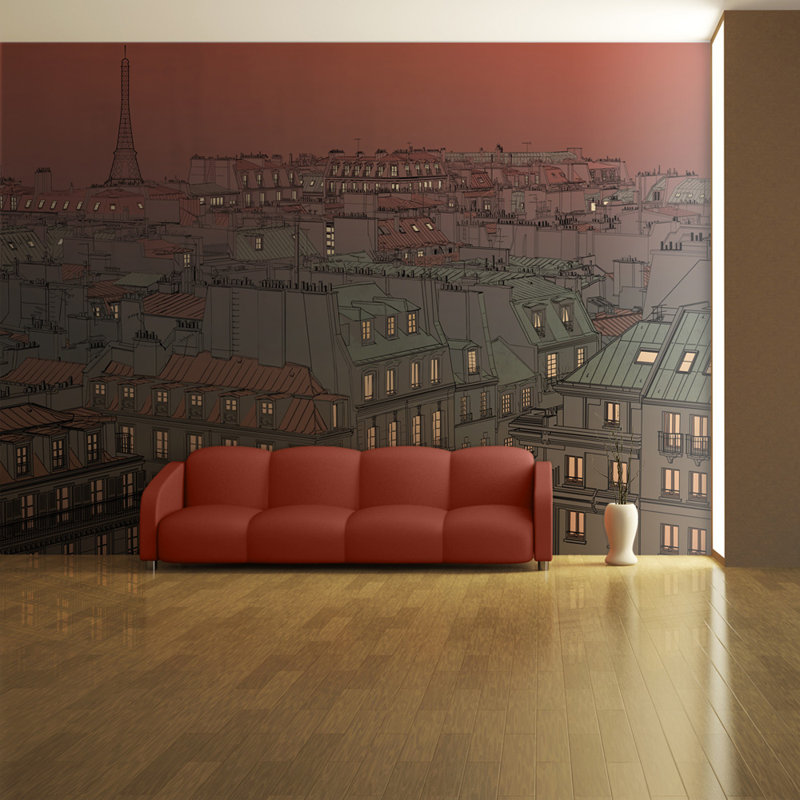 Afterglow Over Paris Wallpaper Mural, Beige, 250 cm x 193 cm