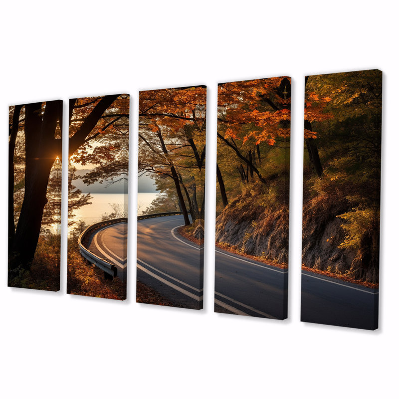 Forest Road In Autumn - Road, art mural 5 pièces, H 28 po x l 60 po