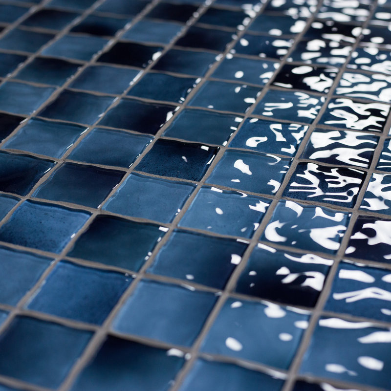 Watermarks 2 in. x 2 in. Textured Glass Straight Edge Square Mosaic Wall & Pool Tile, Sky Blue