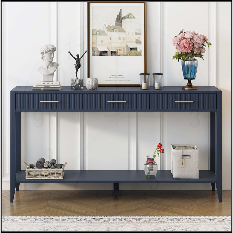 High-Quality Console Table with Vertical Stripe Drawers for Various Rooms, Navy Blue