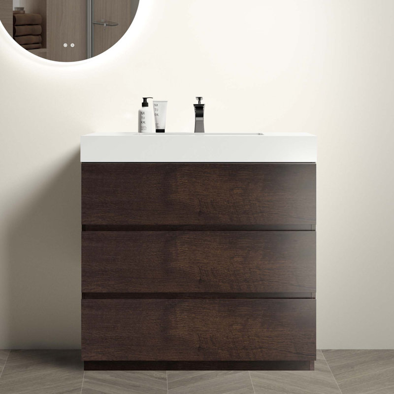 Meuble-lavabo autoportant moderne avec lavabo sans drain et robinet