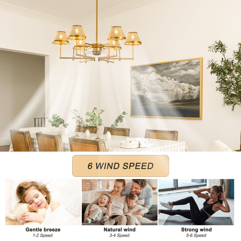 37.4" Boho Rattan Farmhouse Ceiling Fan With Light Kit And Remote