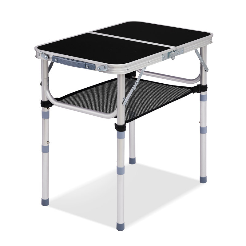 2 pi Table pliante noire en aluminium pour patio avec sac de rangement en filet, Noir
