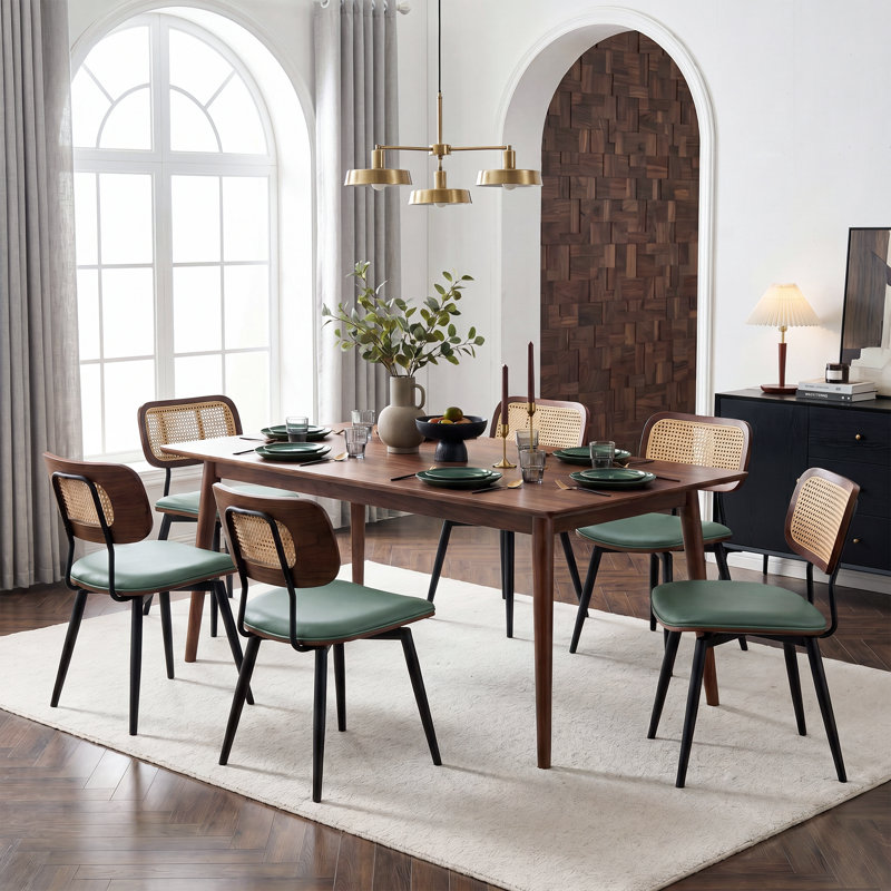 Chaises de salle à manger modernes pivotantes en similicuir avec dossier en rotin, Vert, 6
